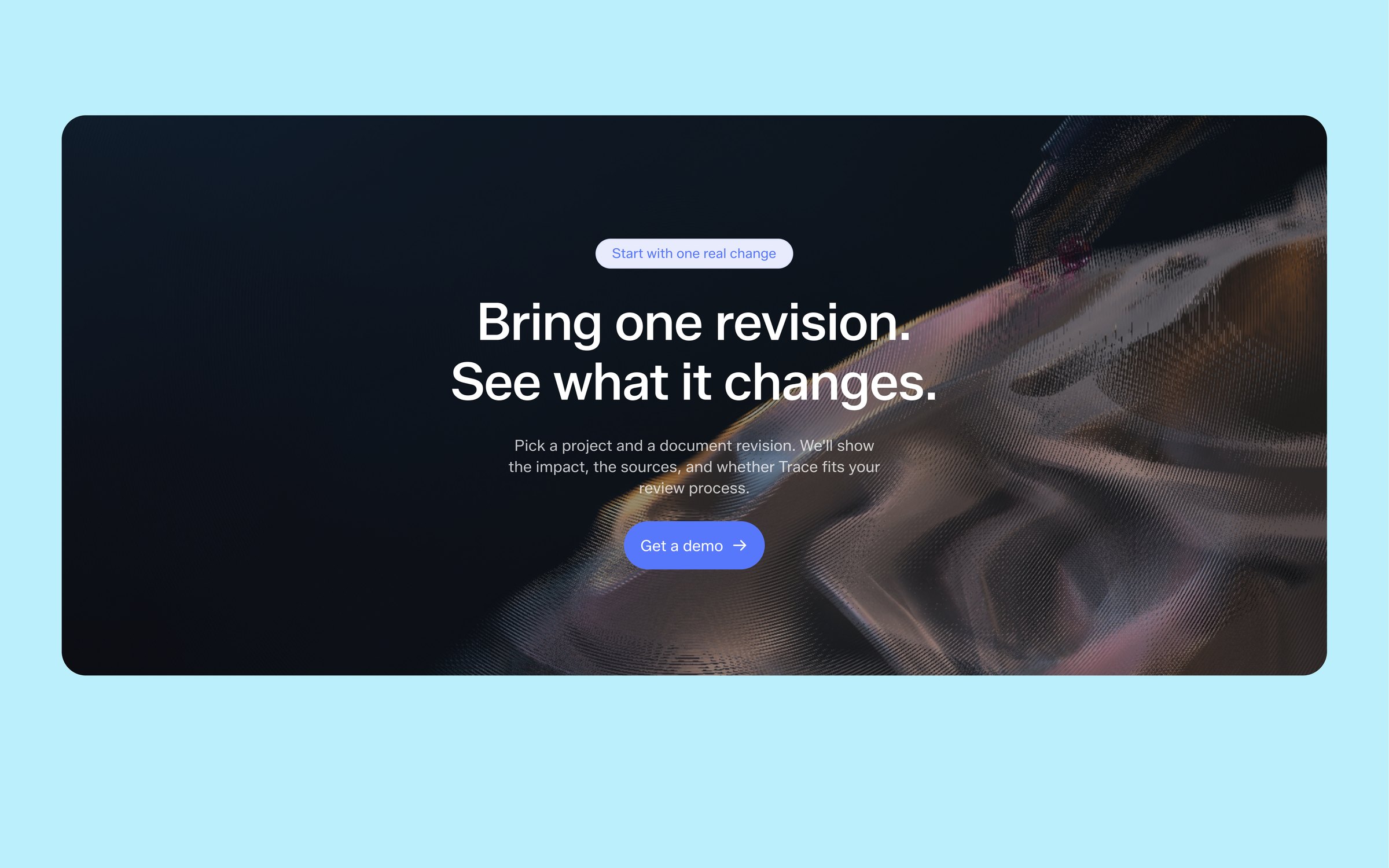 Closing call to action, Bring one revision. See what it changes, over a dark noisy blurred image